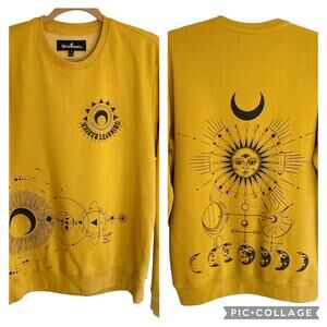 Blind Rooster Ravenheart Crewneck Sweatshirt Celestial Graphic Mustard Men LARGE